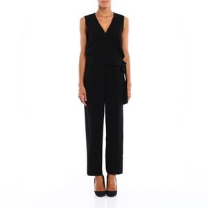 Theory Alvmie Crepe V-Neck Black Jumpsuit Wrap Top Belt Loose Trouser Size 8